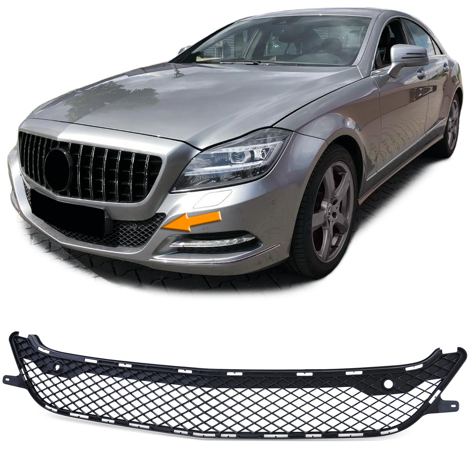 Gitter Abdeckung Stoßstange MITTE für Mercedes CLS C218 Vorfacelift 11-14 ohne AMG Paket