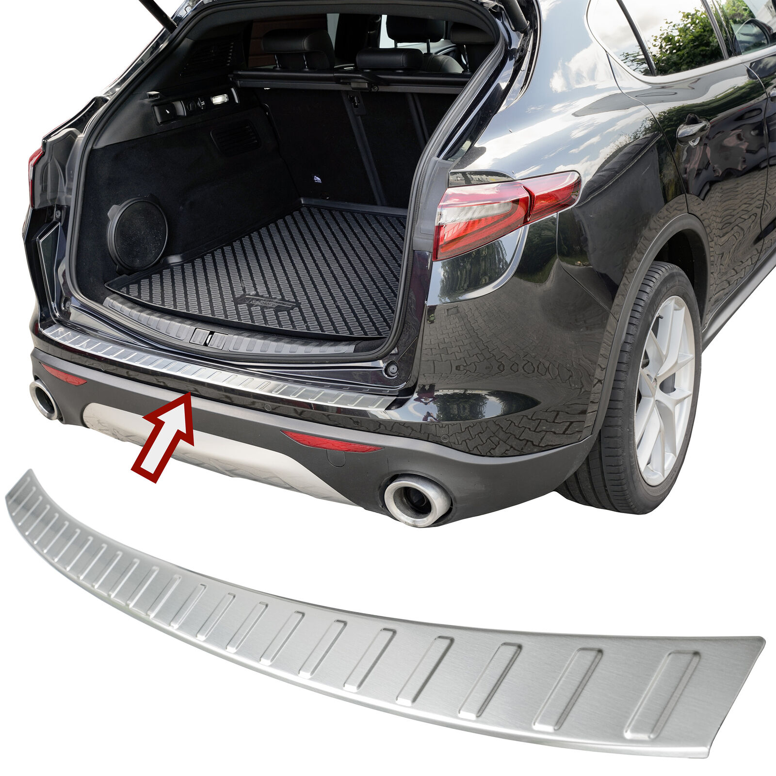 MATT Edelstahl Ladekantenschutz Stoßstange Schutz Abdeckung für Alfa Romeo Stelvio ab 2017-