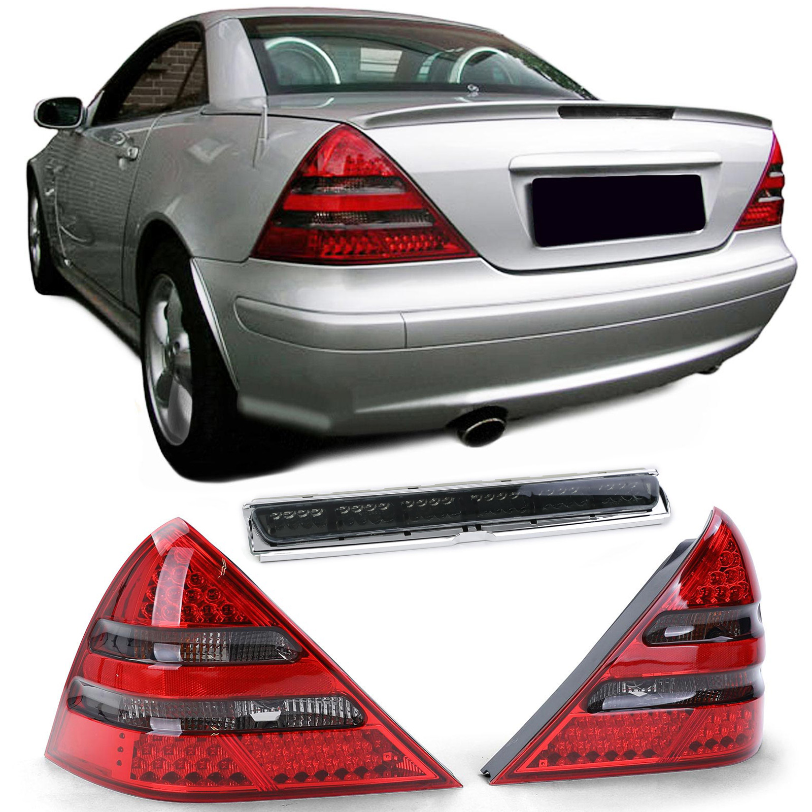 LED Rückleuchten Heckleuchten in Rot Schwarz + LED Bremsleuchte für Mercedes SLK R170 ab 1996-2004