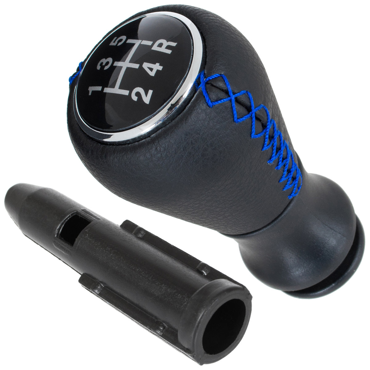 Schaltknauf Knauf 5-Gang Schwarz mit blauer Naht + Adapter Hülse für Citroen Berlingo I II