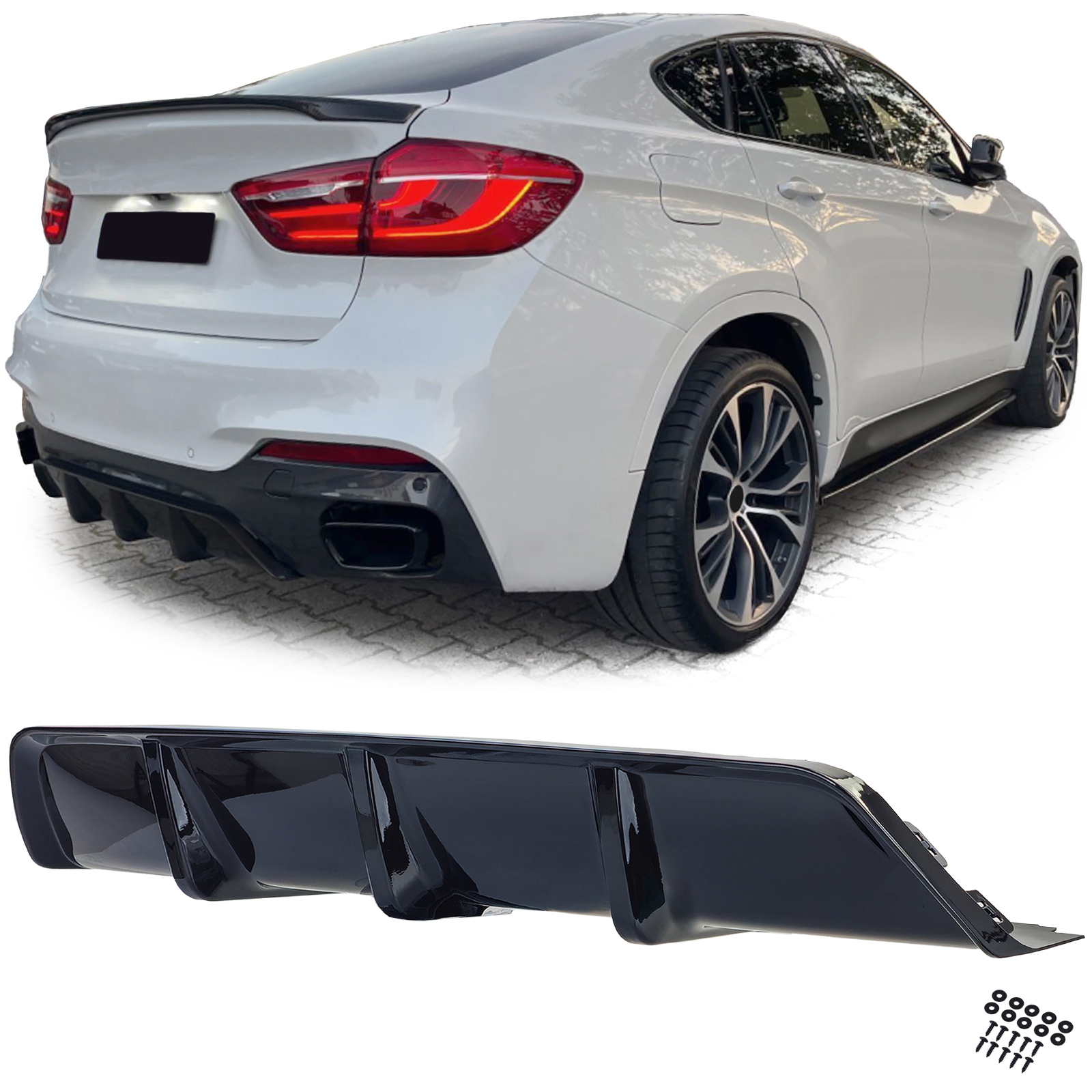 Heckdiffusor Diffusor Heck Stoßstange Schwarz Glanz für BMW X6 F16 ab 2014-2019 mit M-Paket