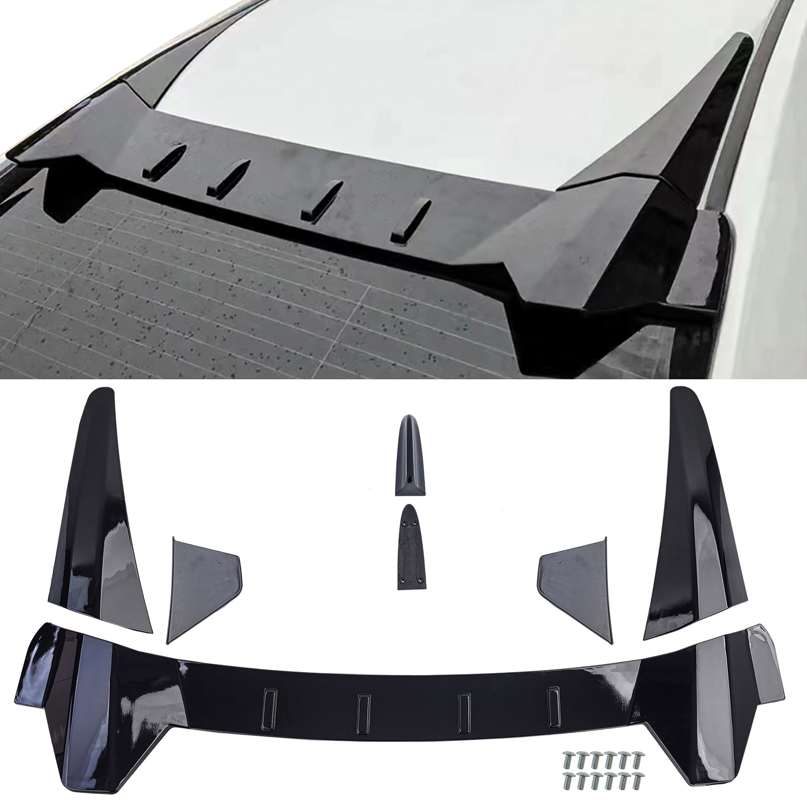 TR Dachspoiler Heckspoiler Schwarz Glanz mit Antennendummy für Honda Civic X Typ FK 16-20 Schrägheck