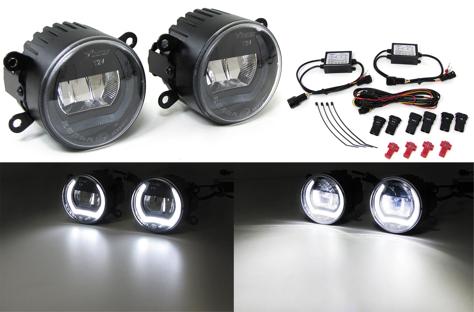 2x LED UNIVERSAL Tagfahrlicht / Nebelscheinwerfer 90mm R87 DRL Schwarz Smoke