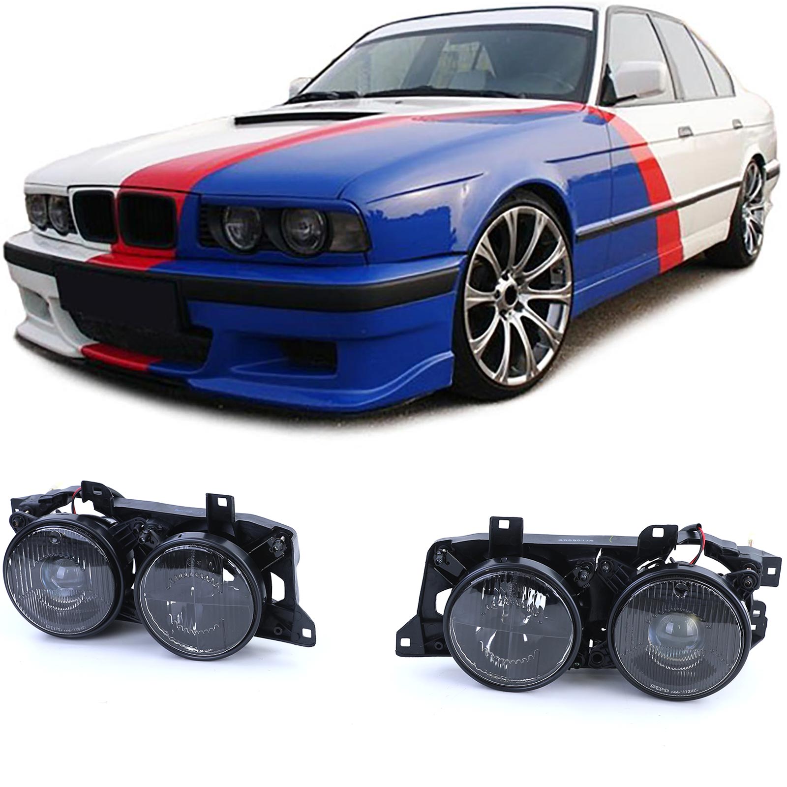 Scheinwerfer Schwarz Smoke H1 Links + Rechts für BMW 5er E34 88-95 / 7er E32 88-94