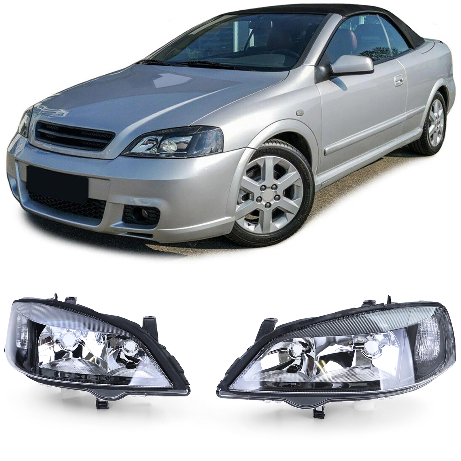 Klarglas Scheinwerfer Schwarz Links + Rechts für Opel Astra G 1997-2004
