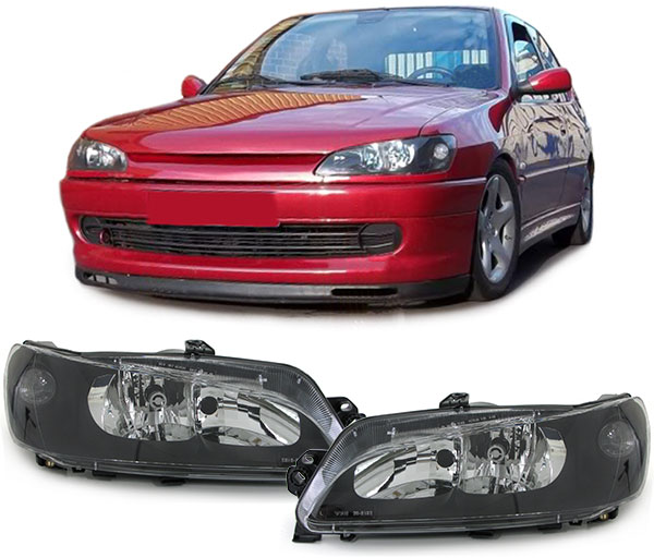 Klarglas Scheinwerfer Schwarz Links + Rechts für Peugeot 306 ab 1997-