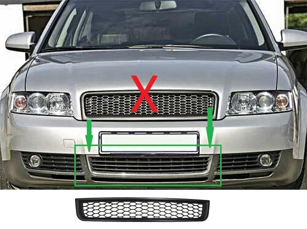 Stoßstangen Waben Gitter MITTE SCHWARZ MATT für Audi A4 8E B6 ab 2001-2005