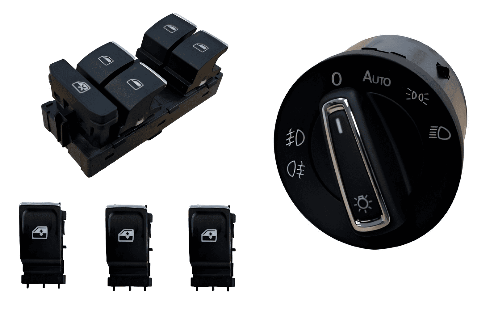 Chrom Fensterheber Schalter Set Vorne + Hinten + Lichtschalter für VW Golf 7 VII / Passat B8 / Tiguan AD1