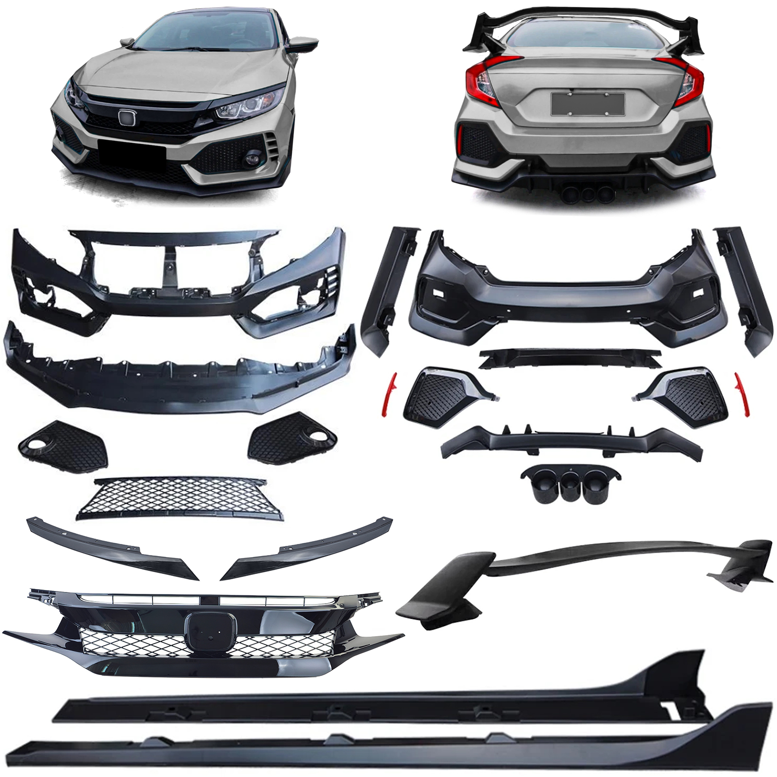 Bodykit TR Stoßstangen Schweller Kühlergrill für Honda Civic FK 16-20 Schrägheck