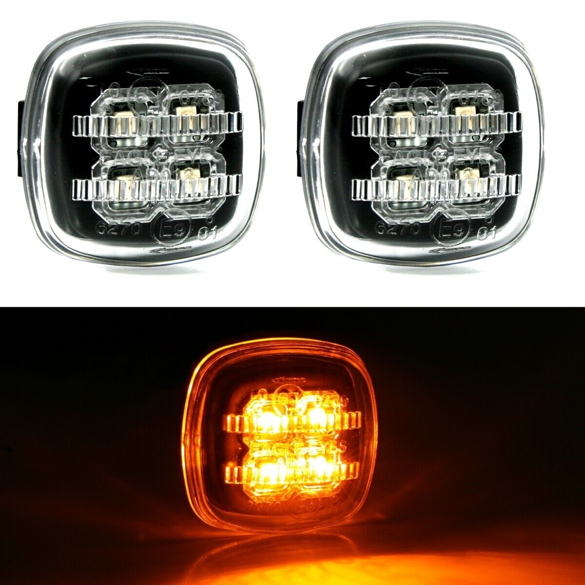 2x LED Seitenblinker Blinker Set Klarglas Schwarz für Skoda Fabia 6Y I II Praktik Octavia 1U Rapid Roomster 5J