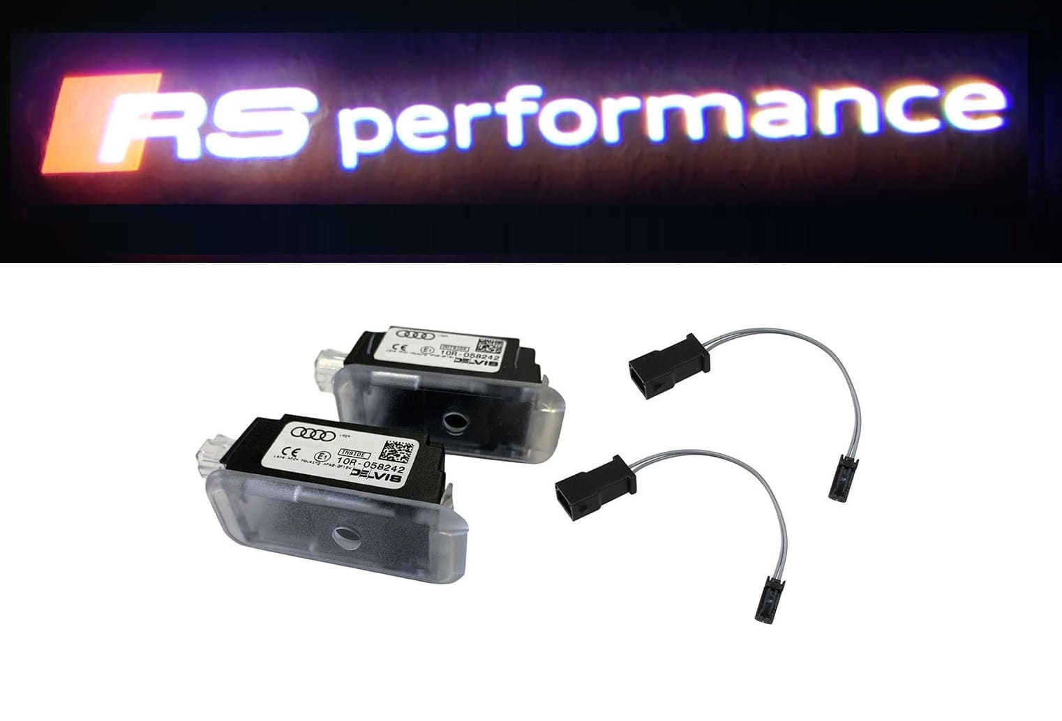 Original Audi RS performance LED Einstiegsbeleuchtung Logo Türe Projektor + Adapter SET für viele Audi