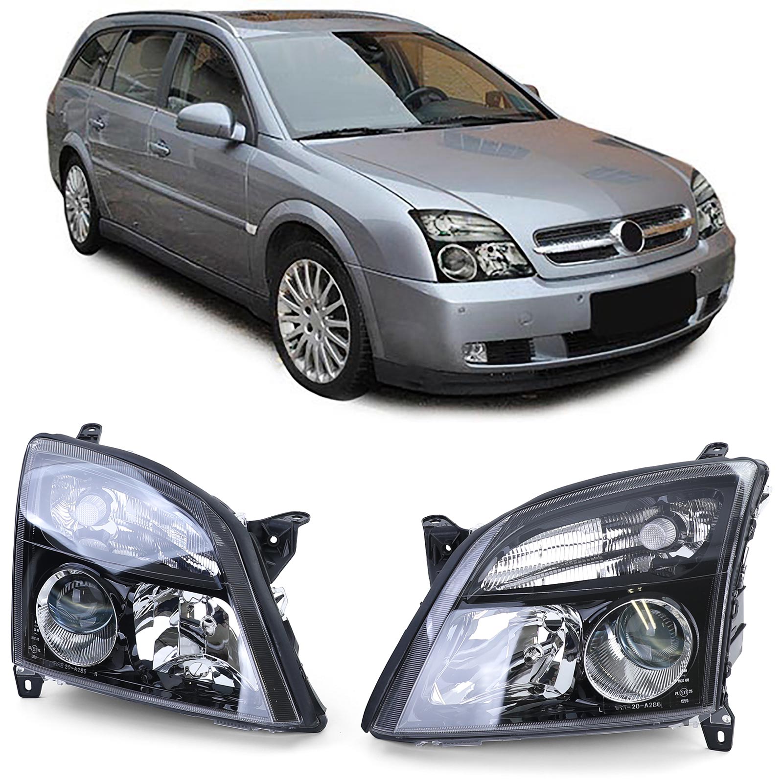 Klarglas Scheinwerfer Schwarz Links + Rechts für Opel Vectra C + Signum 2002-2005
