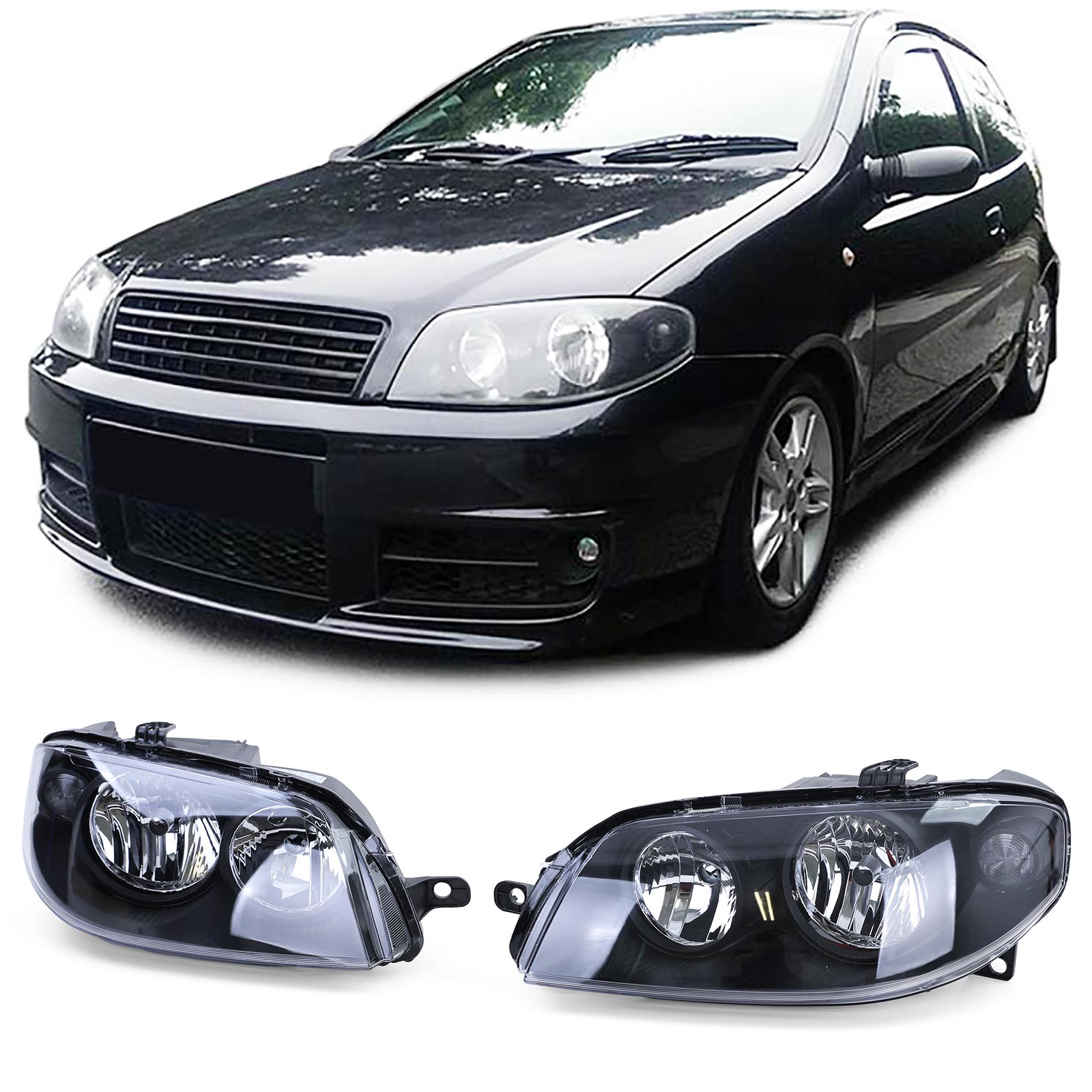 Klarglas Scheinwerfer Schwarz Links + Rechts für Fiat Punto 2003-2005