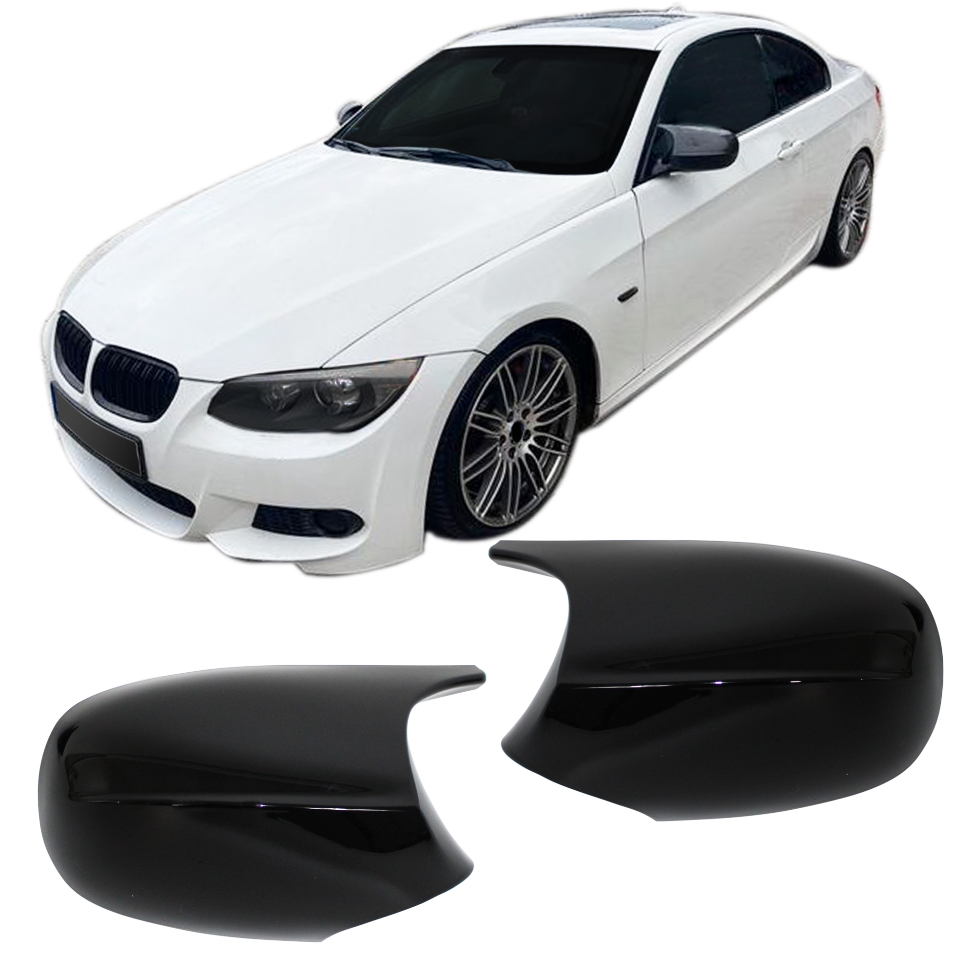 Spiegel Gehäuse SCHWARZ GLANZ LINKS + RECHTS (komplette Gehäuse) für BMW E81 E82 E87 E88 Facelift