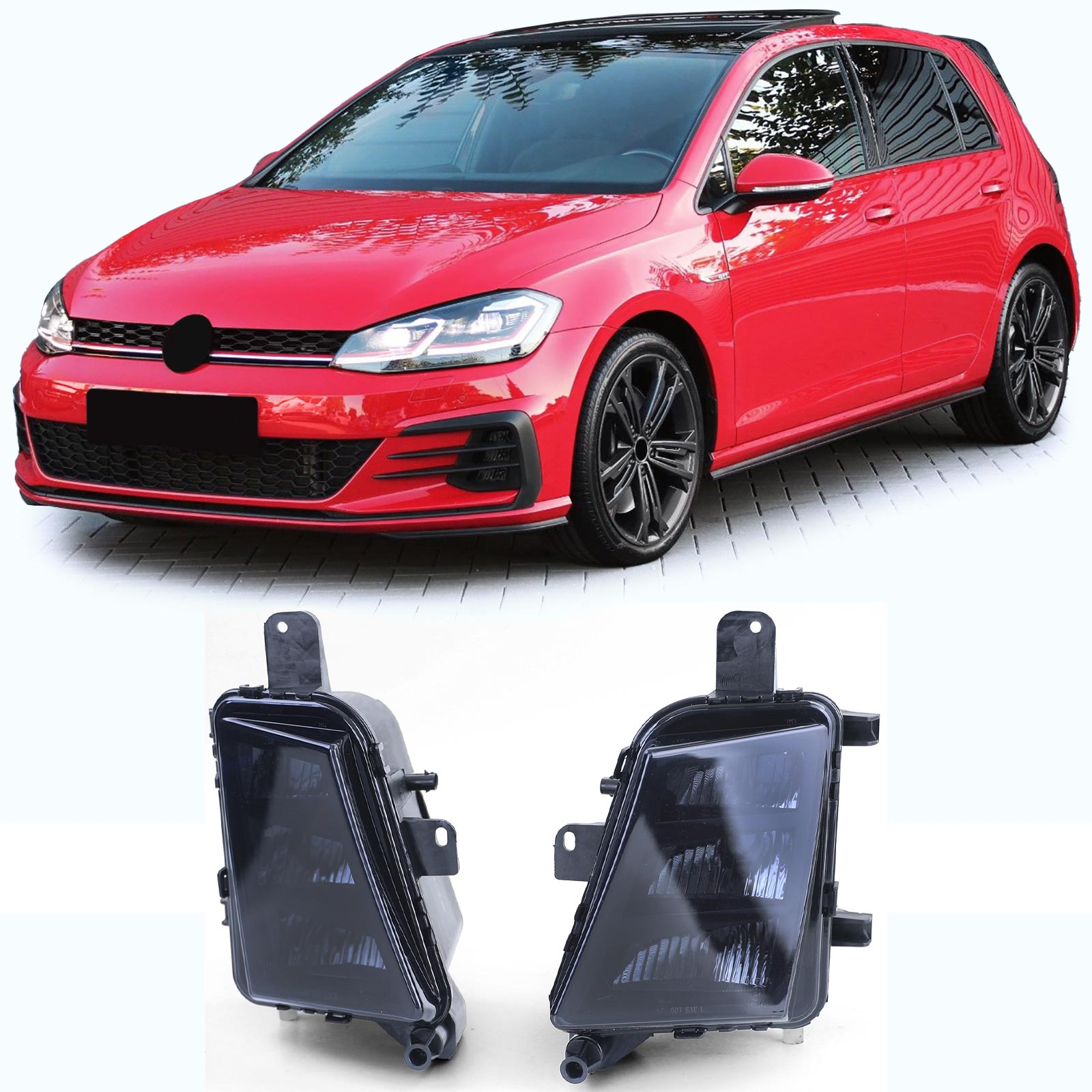 LED Nebelscheinwerfer Schwarz Rechts + Links für VW Golf 7 VII 2013-2020 mit GTI Stoßstange