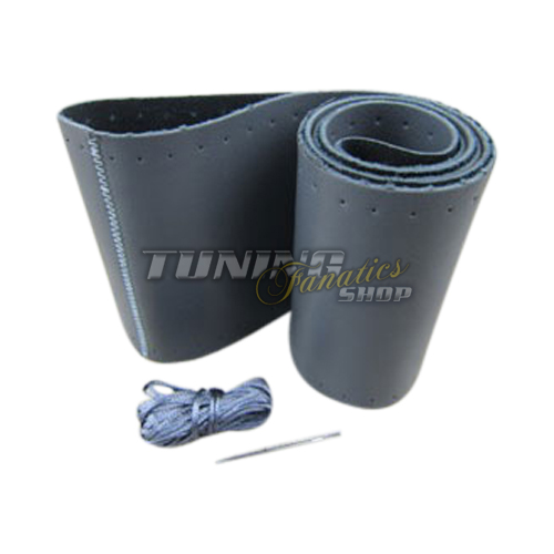 PREMIUM Echt-Leder Lederlenkradbezug 37-39cm Schnüren inkl. NADEL ++ GRAU !!