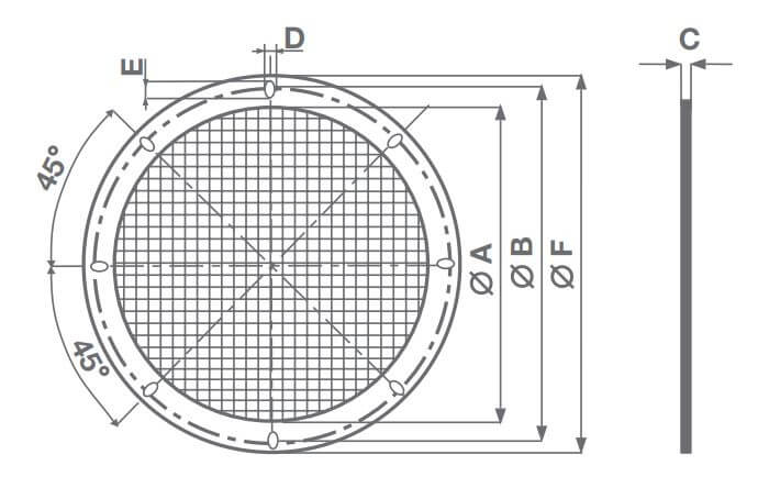 Dimensions protective grille Vortice MPC-RP
