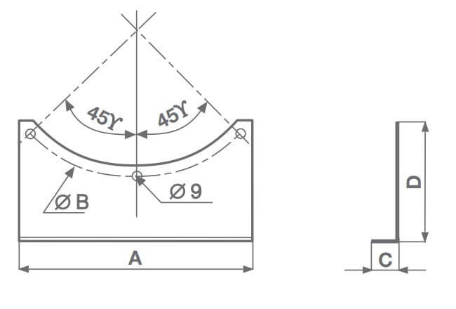 Dimensions Vortice MPC-SU inline fan mounting brackets