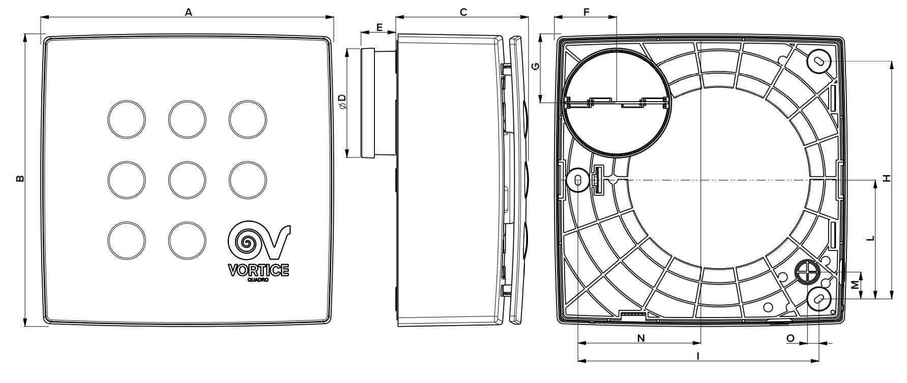 Abmessungen Vortice Quadro Super T Ventilator