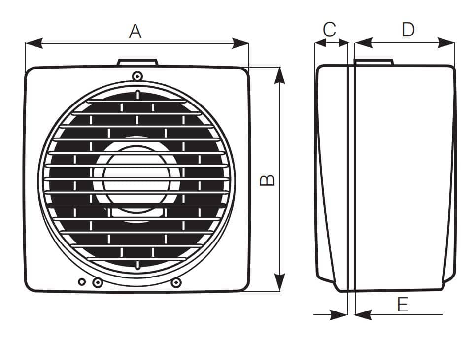 Dimensions window fan Vario P-S Manual 150/6