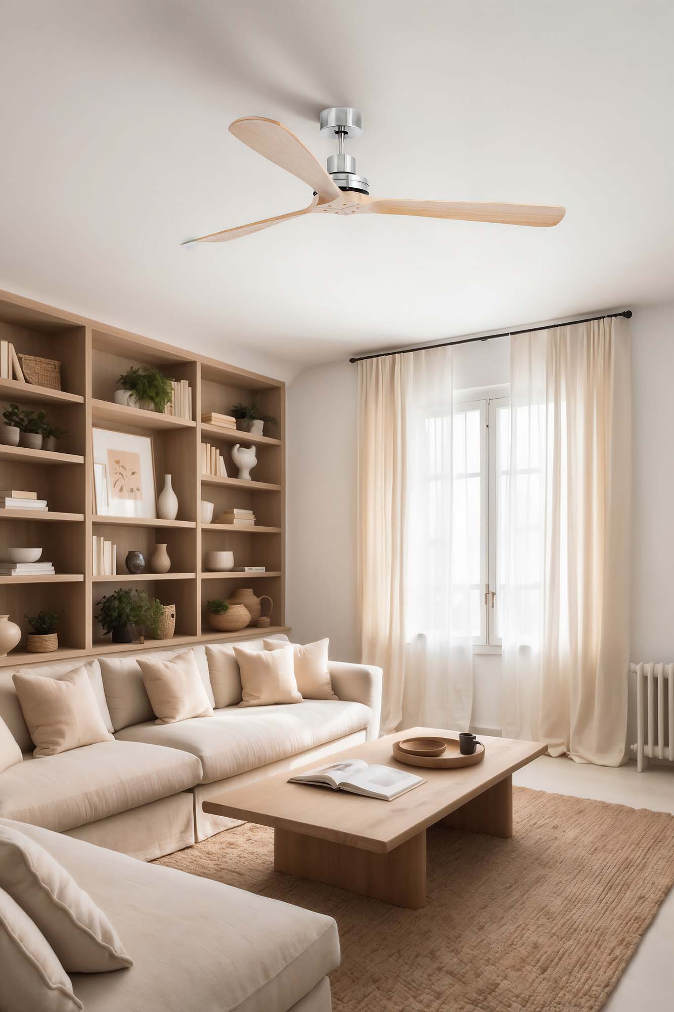 Ventilateur De Plafond Design Lantau-G 168 Cm En Pin Massif Et