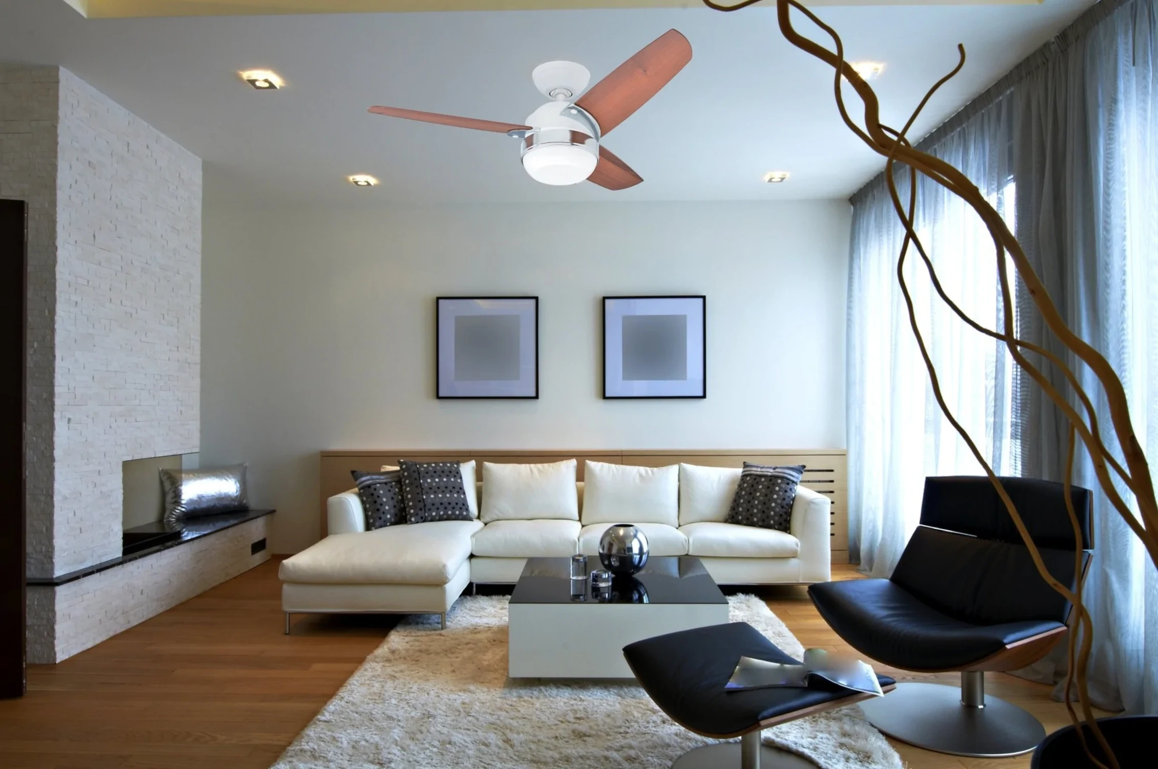 Ventilateur de plafond Dante Chrome Noir Chocolat 112cm Hunter
