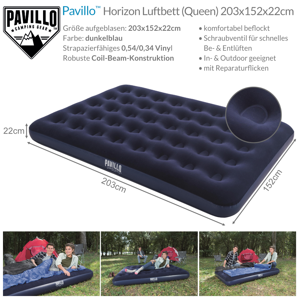 Double Flocked Air Bed 203 Cm X 152 Cm X 22 Cm Bestway Air Mattress Airbed Ebay
