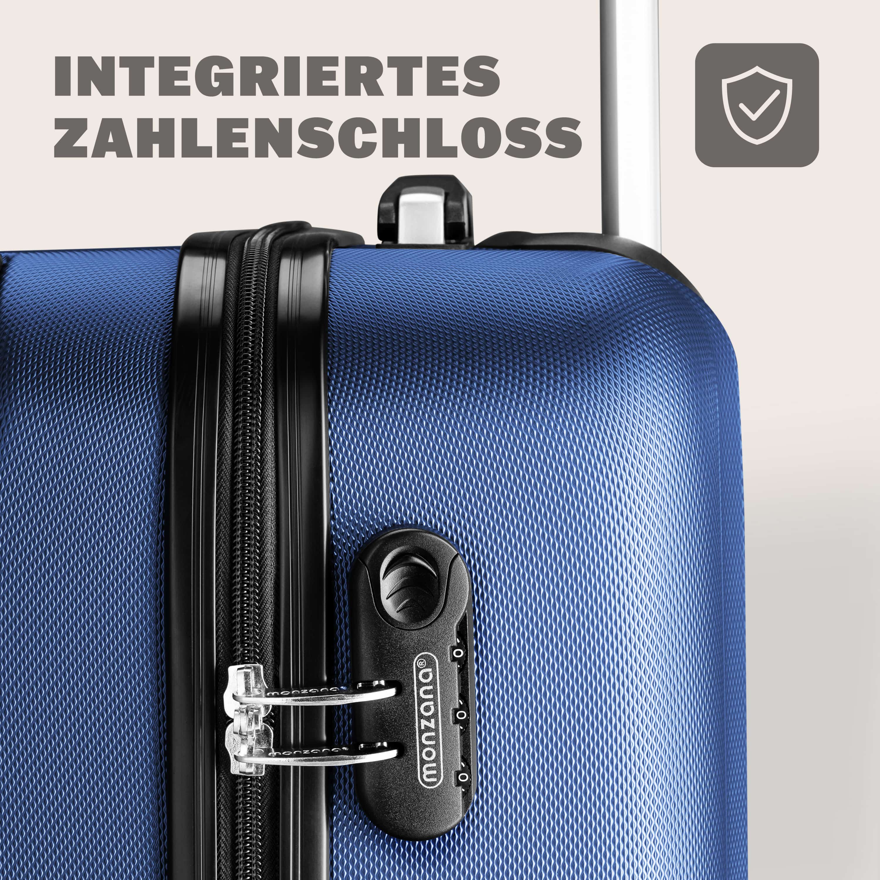 MONZANA® 4-delige Hardcase Kofferset Handbagage M L XL Trolley Koffer Set Incl. Accessoires Rolkoffers Marineblauw