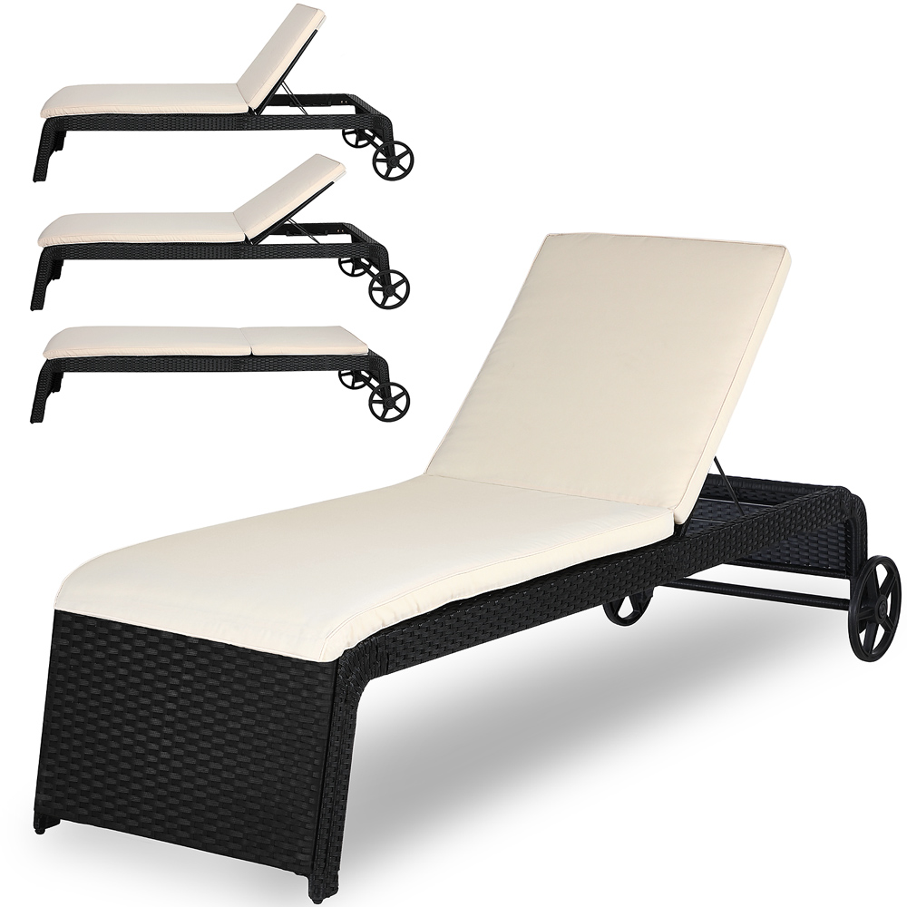 Poly Rattan Sun Lounger Garden Day Bed Cushion Outdoor Patio Terrace