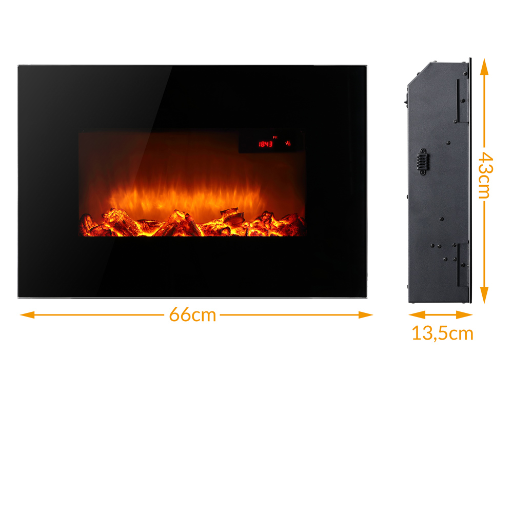 Wandkamin Elektrokamin + Fernbedienung Timer Heizlüfter Kaminofen 1800W