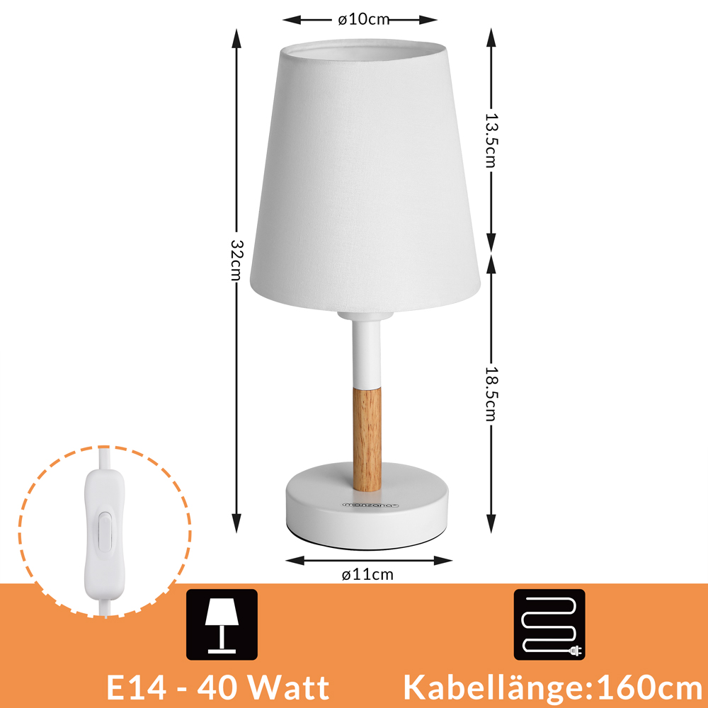 Nachttischlampe 2er Set Tischlampe Holz Tischleuchte Wohnzimmerlampe