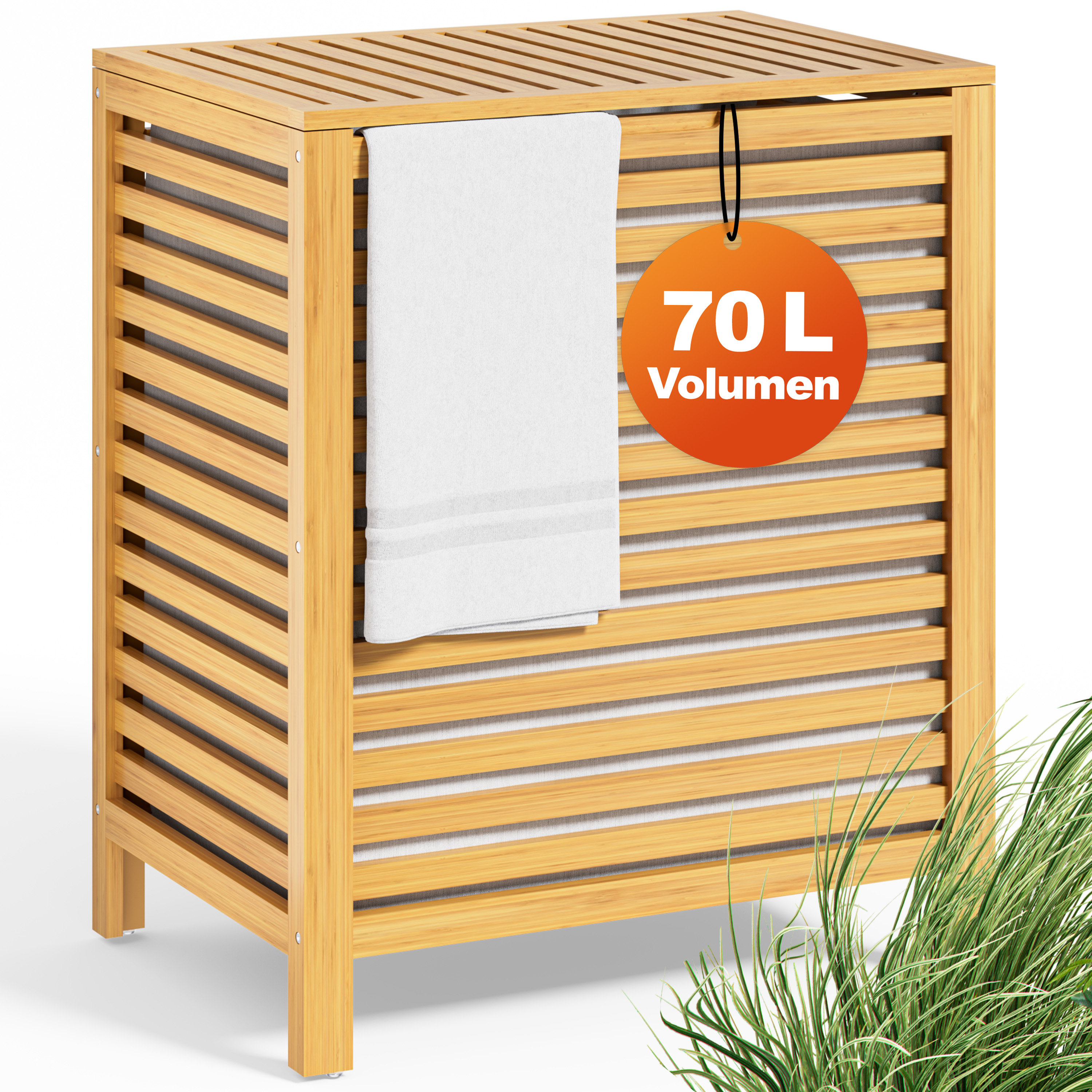 Wschekorb Wschesammler Wschebox mit Deckel Bambus Holz 70L Gro  Wschetruhe | eBay.de