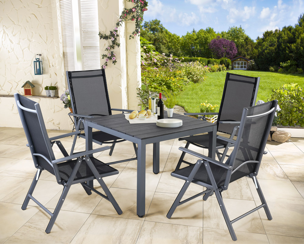 Alu Sitzgruppe Gartenmöbel WPC Tisch Stuhl Sitzgarnitur Garten