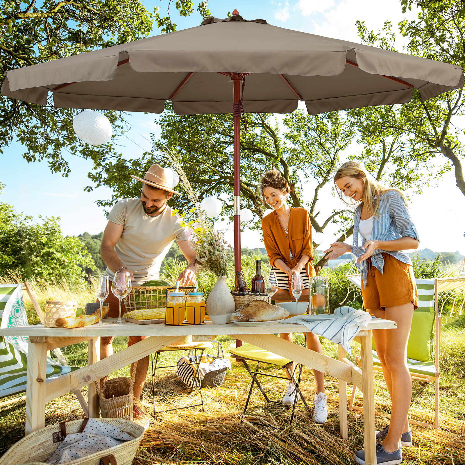 Sonnenschirm Balkon Garten Terrasse 330 cm Holz rund Gartenschirm