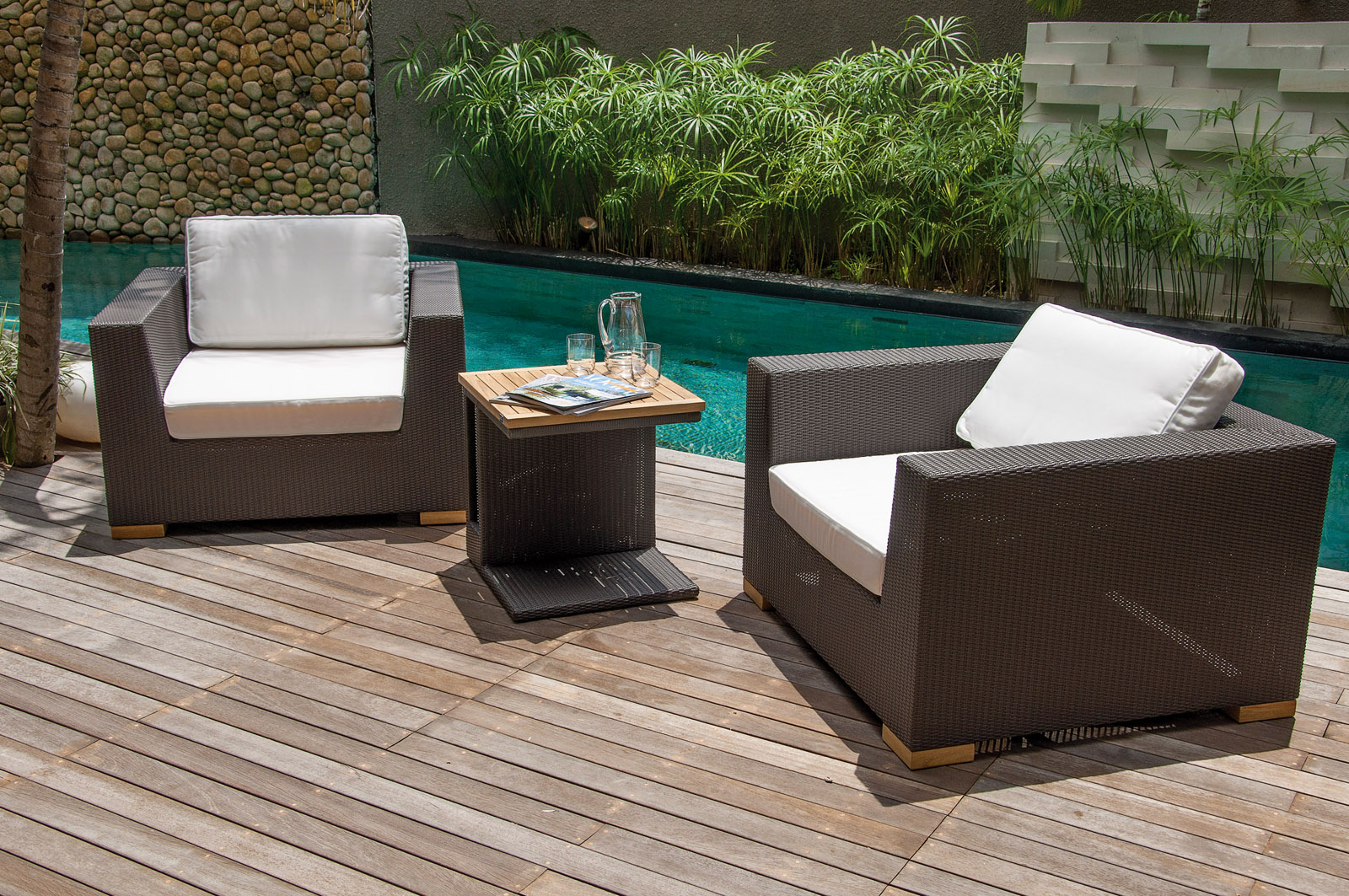 Poly Rattan Gartenmöbel Lounge Sitzgruppe Teak Holz Loungemöbel