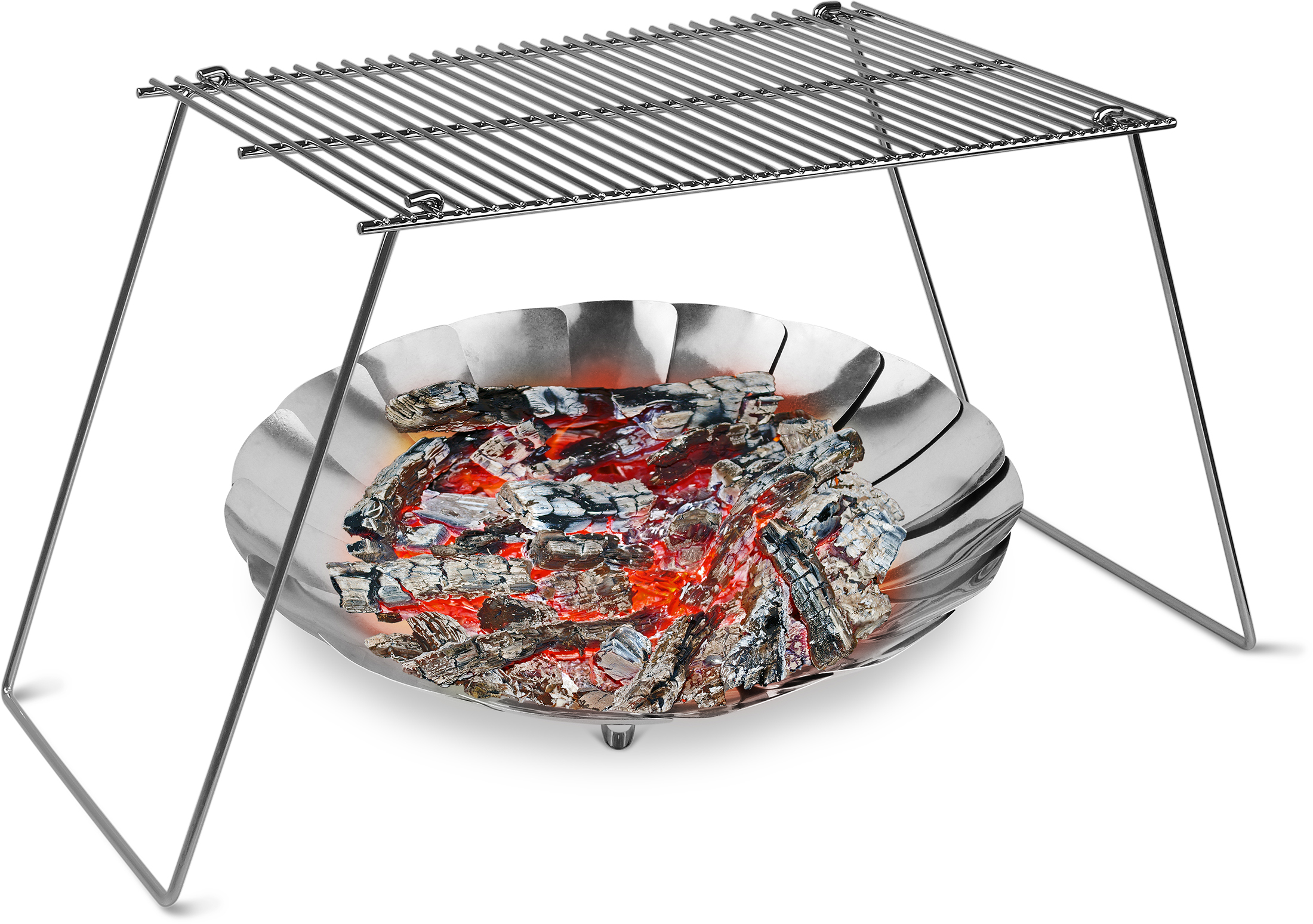 Klappbares Grillrost und faltbare Feuerschale im Set zum Grillen im