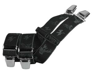 Edler Hosenträger in schwarz mit Hirschen und Enten Motiv!