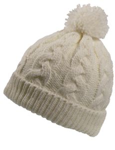 Strickmütze mit Bommel und Zopfmuster