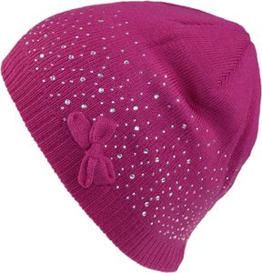 gestrickte Mädchenmütze mit Schleife und Strass