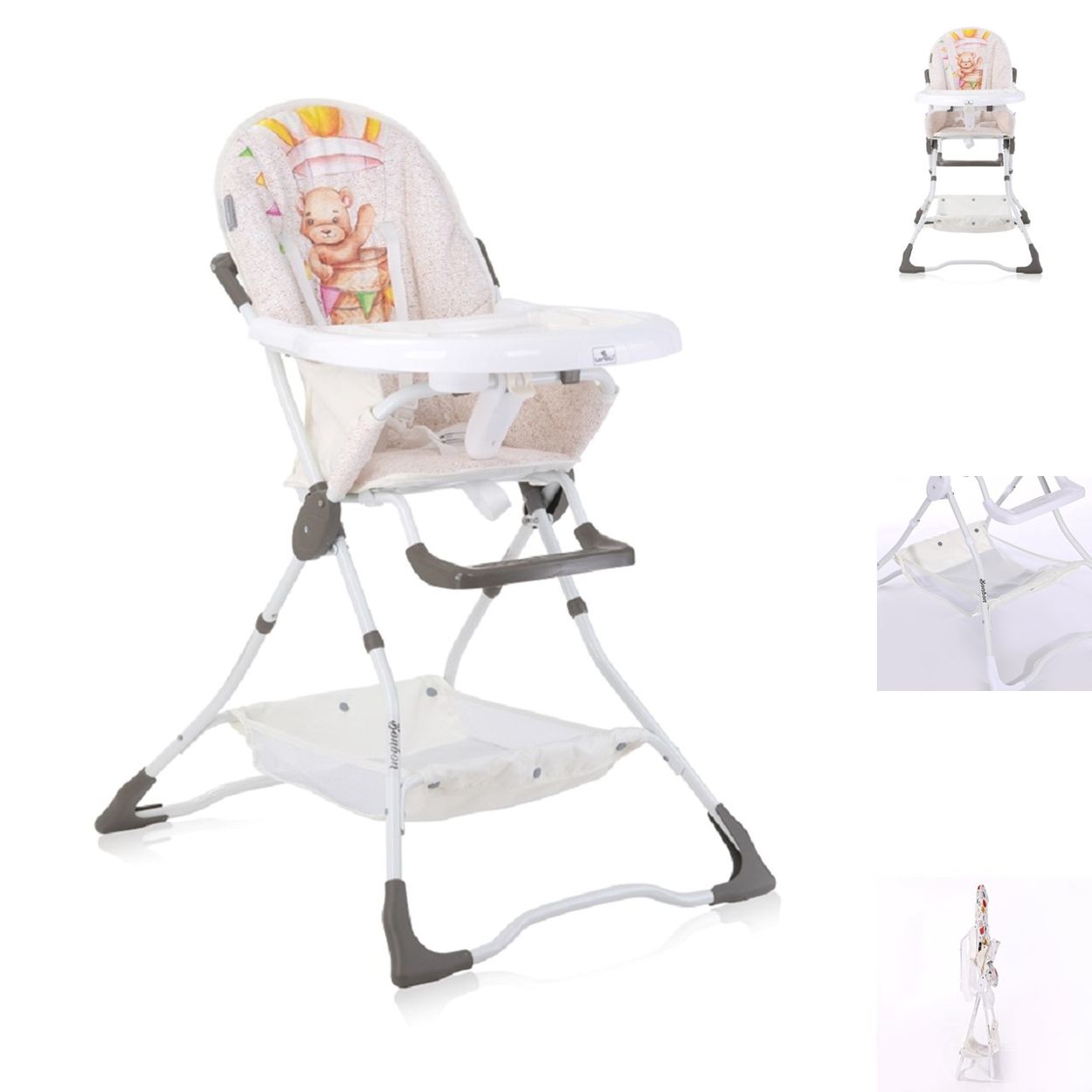 Lorelli Kinderhochstuhl Bonbon Bechervertiefung, klappbar, doppelter Tisch, Korb