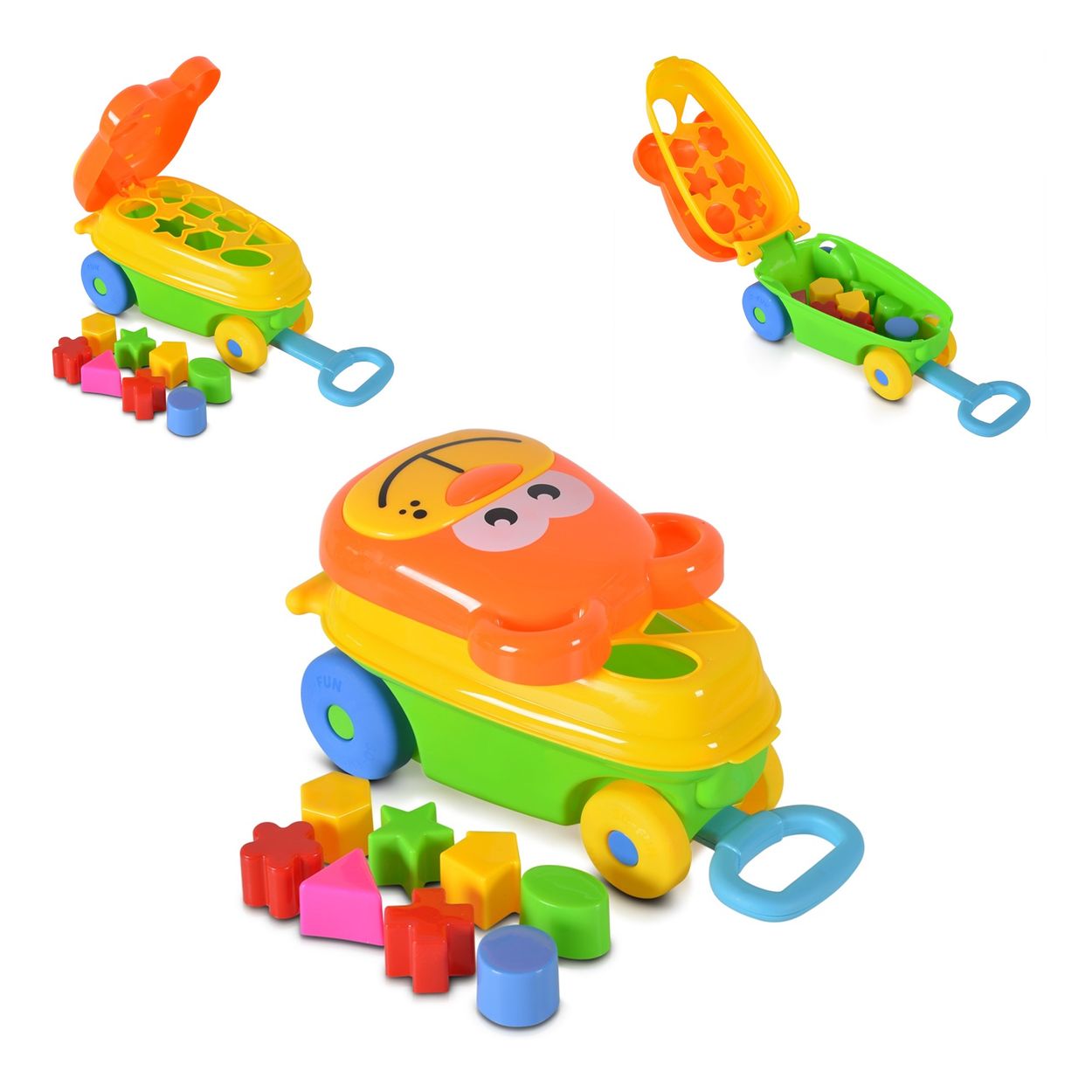 Moni 35368 Sortierer, Sortierspiel 2 in 1, Steckspielwagen und Spielzeugauto