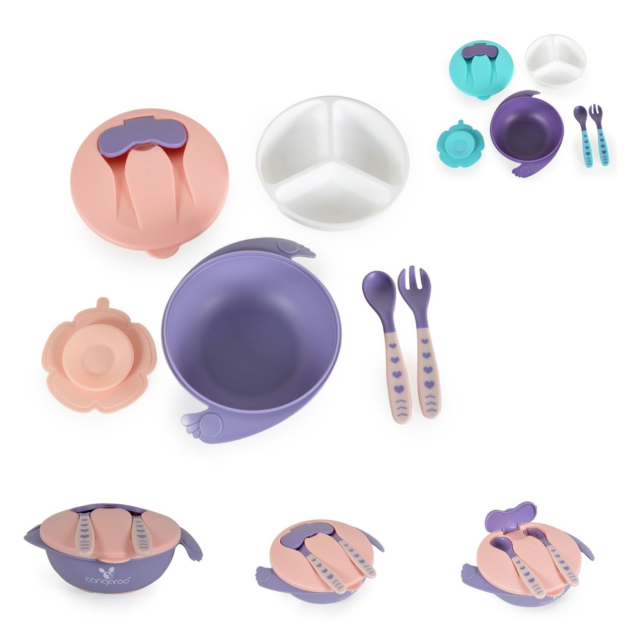 Cangaroo Kindergeschirrset Jelly F1730 rutschfester Boden, Gabel, Löffel, Deckel