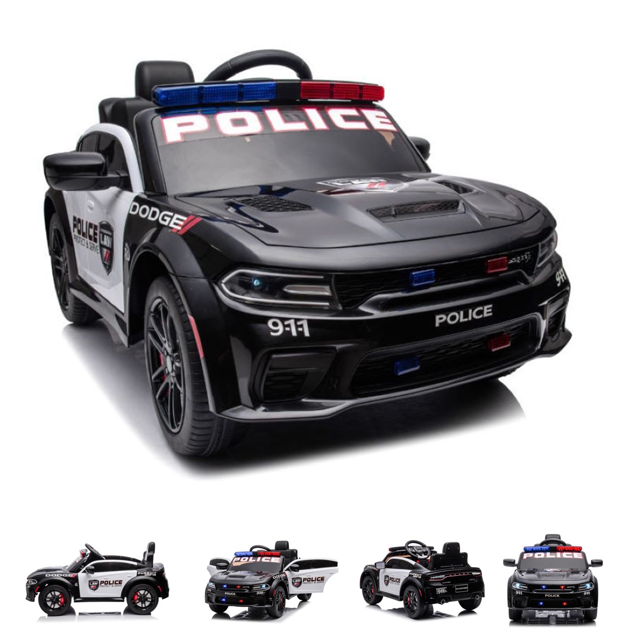 ES-Toys Kinder Elektroauto Dodge Polizei, Sirene, Polizei-Lichter