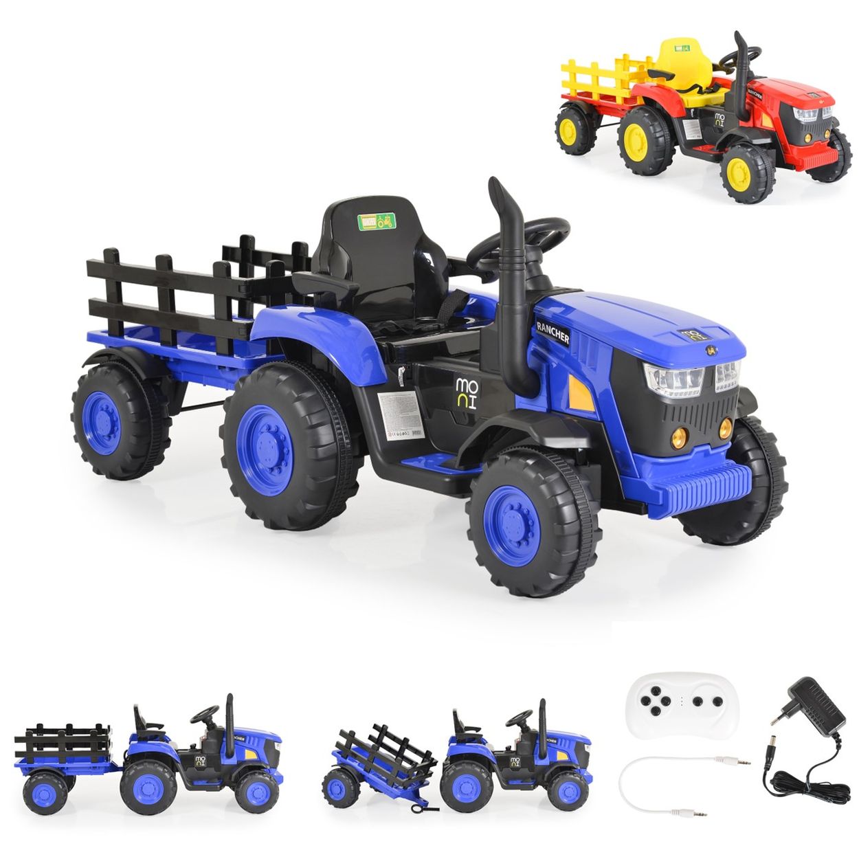 Moni Kinder Elektrotraktor Rancher mit Anhänger, Hupe, Licht, MP3, Fernbedienung Moni Kinder Elektrotraktor Rancher mit Anhänger, Hupe, Licht, MP3, Fernbedienung