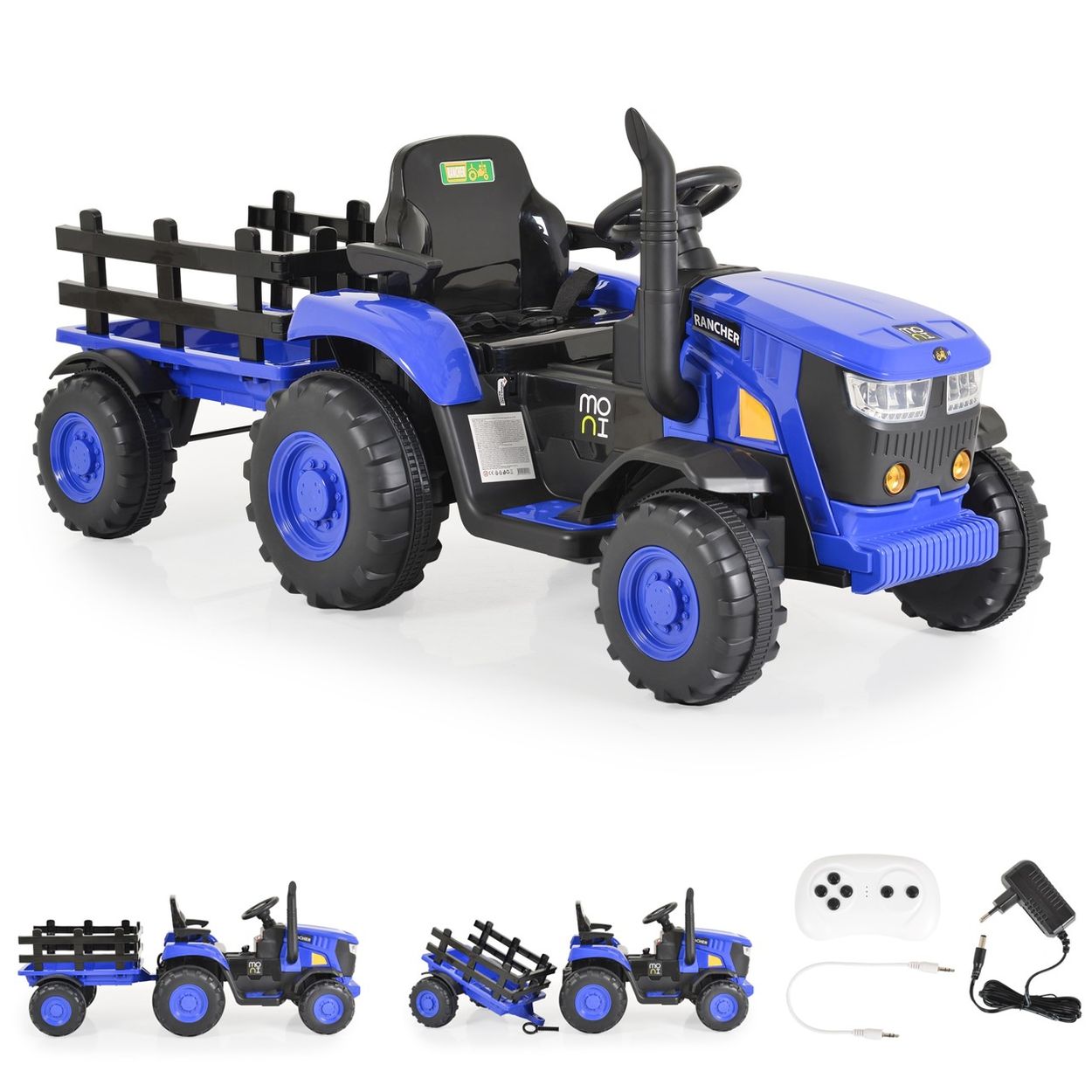 Moni Kinder Elektrotraktor Rancher mit Anhänger, Hupe, Licht, MP3, Fernbedienung Moni Kinder Elektrotraktor Rancher mit Anhänger, Hupe, Licht, MP3, Fernbedienung