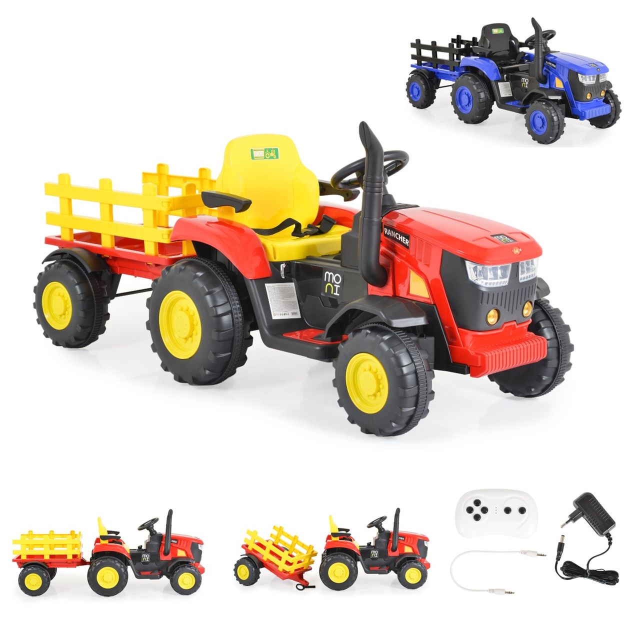 Moni Kinder Elektrotraktor Rancher mit Anhänger, Hupe, Licht, MP3, Fernbedienung Moni Kinder Elektrotraktor Rancher mit Anhänger, Hupe, Licht, MP3, Fernbedienung