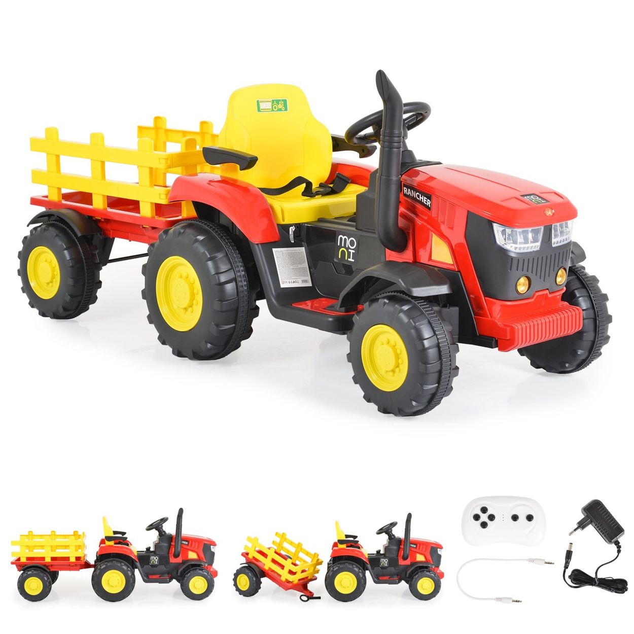 Moni Kinder Elektrotraktor Rancher mit Anhänger, Hupe, Licht, MP3, Fernbedienung Moni Kinder Elektrotraktor Rancher mit Anhänger, Hupe, Licht, MP3, Fernbedienung