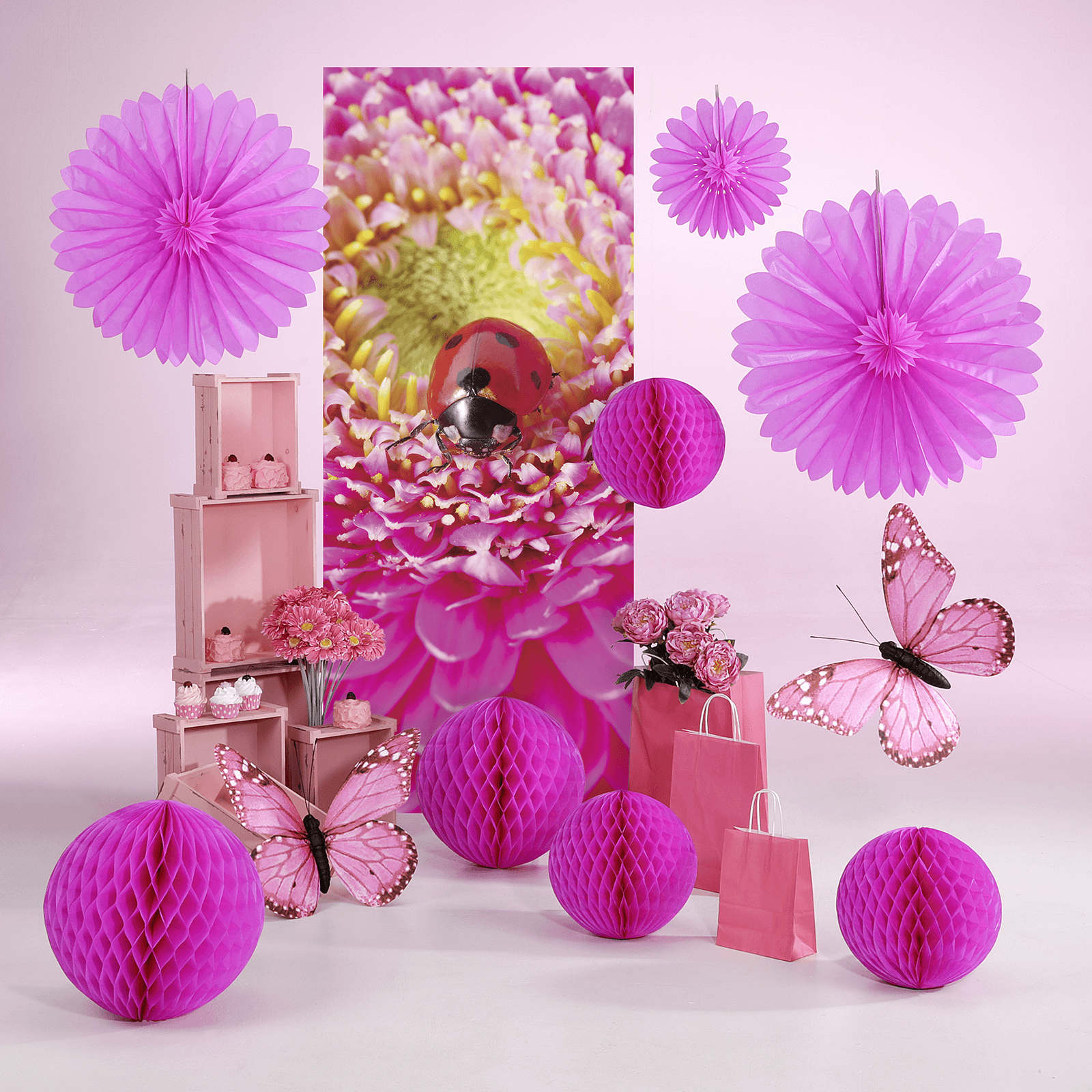 Deko-Schmetterling pink, 50 cm - 6 Deko-Schmetterling pink, 50 cm - 6