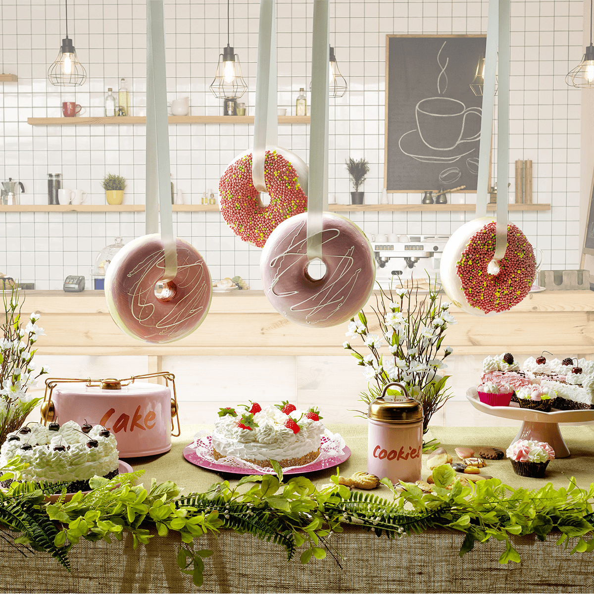 Deko-Donut mit Zuckerperlen 20 cm Ø bunt - 7 Deko-Donut mit Zuckerperlen 20 cm Ø bunt - 7