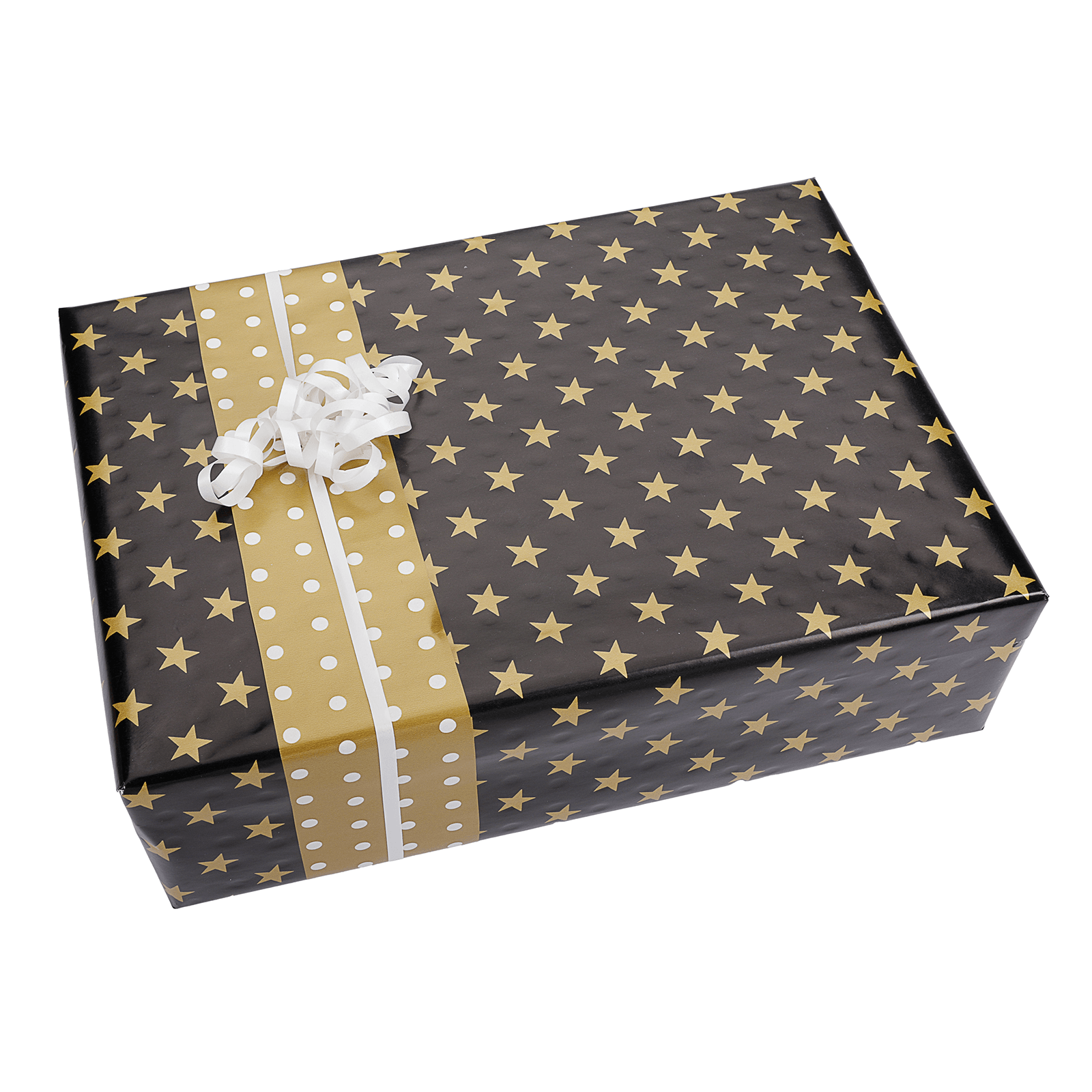 Double Sided Christmas Gift Wrapping Paper in Black & Gold with Stars & Dots - 50m Gift Wrapping Paper Roll - 1